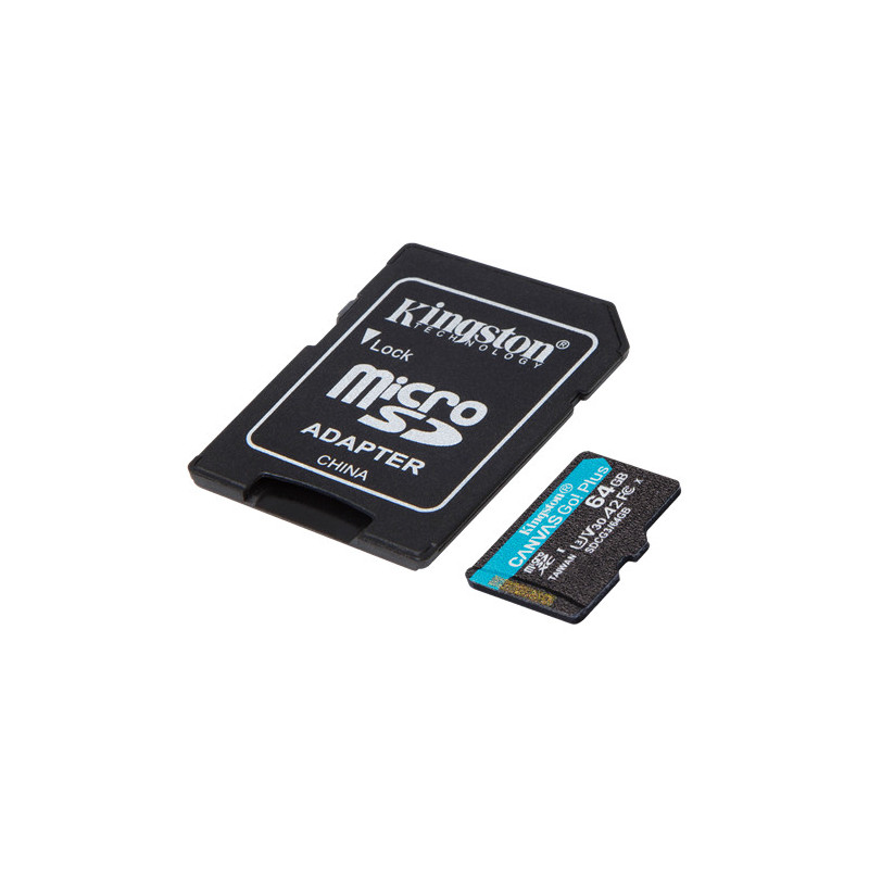 Minneskort - Kingston Canvas Go! 64GB microSDXC + SDXC UHS-I U3 V30 (Class 10) 170MB/s