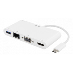 USB-C Dockningsstation Multiport till HDMI/VGA/LAN/USB med 4K-stöd
