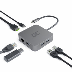 GreenCell Multiport USB-C hubb med USB-C, HDMI- (4K), USB 3.0 och Ethernet (GC-HUB2) PD87W