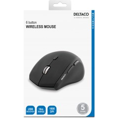 Trådlös mus - Deltaco trådlös mus 6 knappar med scroll, 1600 DPI