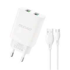 Dudao AC-adapter väggladdare med 2 USB samt 1m USB till USB-C-kabel