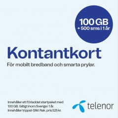 Telenor kontantkort för 4G mobilt bredband i 1 år (100 GB)