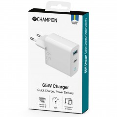 Champion AC-adapter väggladdare GaN 65W med 1 USB-C och 1 USB