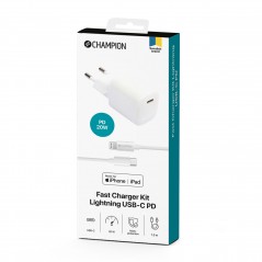 Champion AC-adapter väggladdare 20W MFi med 1 USB-C och Lightning-kabel