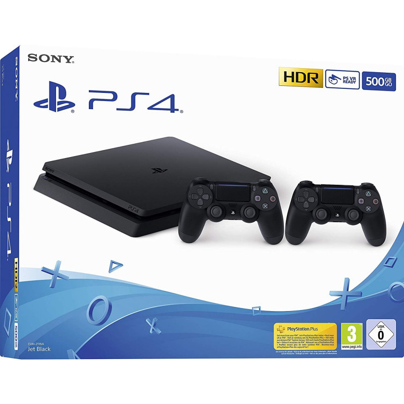 PlayStation 4 Console in Black 500 GB orders + 2 Controllers + 2 Games